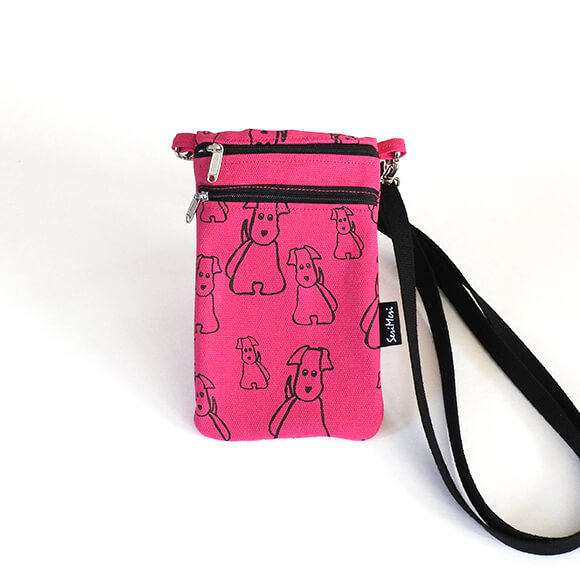 Koirat kännykkälaukku, pinkki kangas